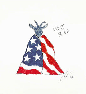 Voat Blue - Hand-embellished, ink on canvas. Limited edition