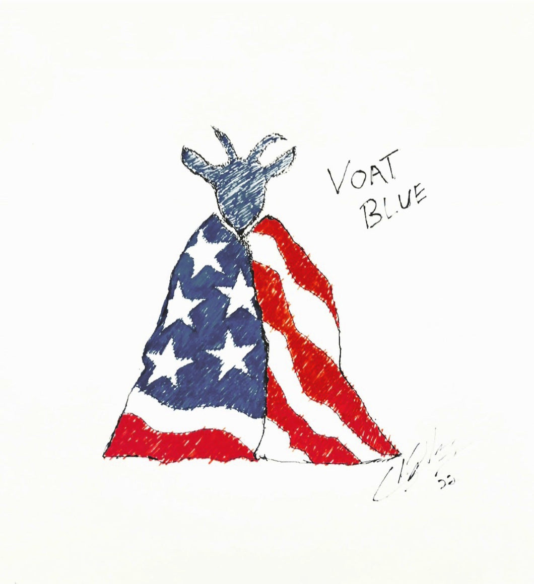 Voat Blue - Hand-embellished, ink on canvas. Limited edition