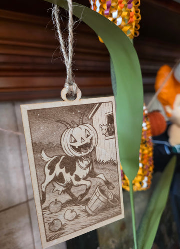 The Goat Pumpkin - Wooden Ornament - By Farmer Jeff. With Short story 