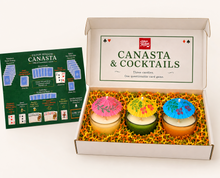 Load image into Gallery viewer, Canasta &amp; Cocktails™️  3-Candle Set. Includes QR Code For Secret Goat Canasta Experience.