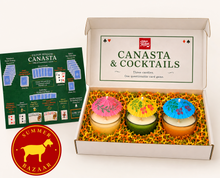 Load image into Gallery viewer, Canasta &amp; Cocktails™️  3-Candle Set. Includes QR Code For Secret Goat Canasta Experience.