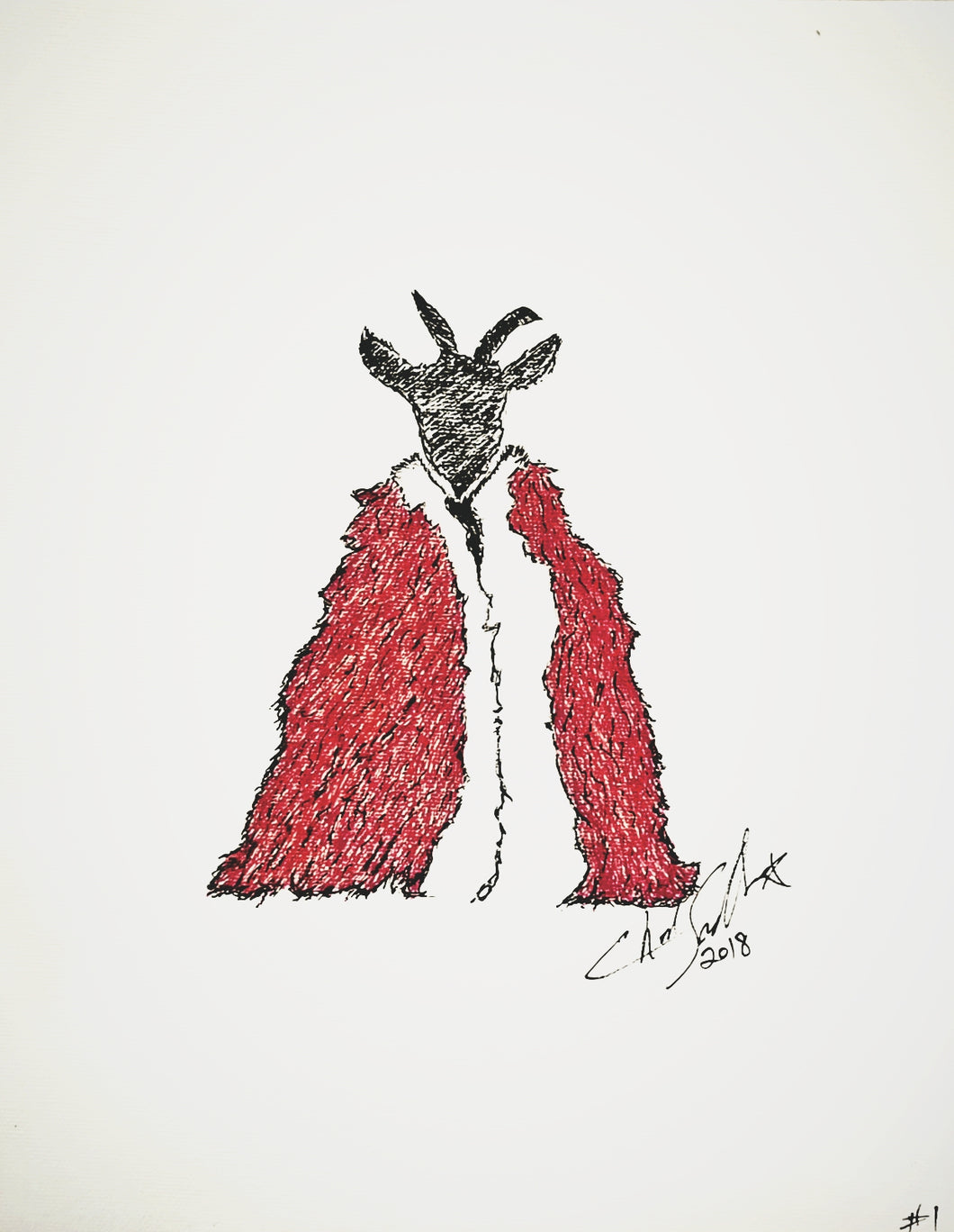Yule Goat - Hand-Embellished Print, by Farmer Chad